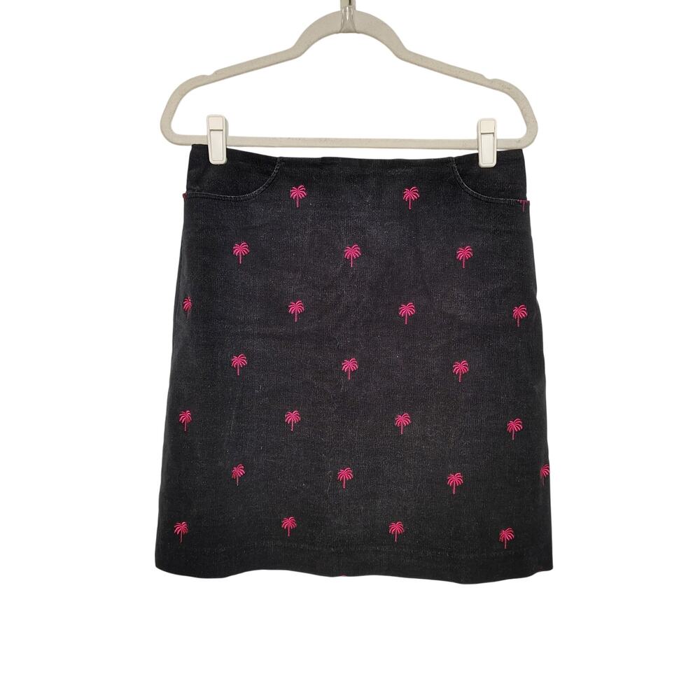 Vintage Lilly Pulitzer Womens 6 Skirt Black Pink Velour Corduroy Palm Trees